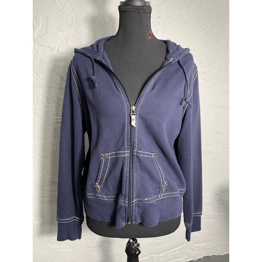 Oleg Cassini Sport Navy Zip Hoodie Jacket Medium Contrast Stitch Y2K - Picture 2 of 8